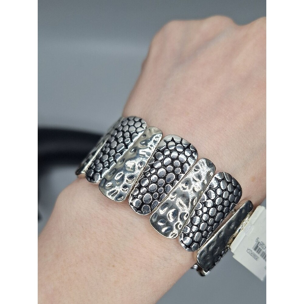 Erica Lyons Silver-Tone Textured Stretch Bracelet